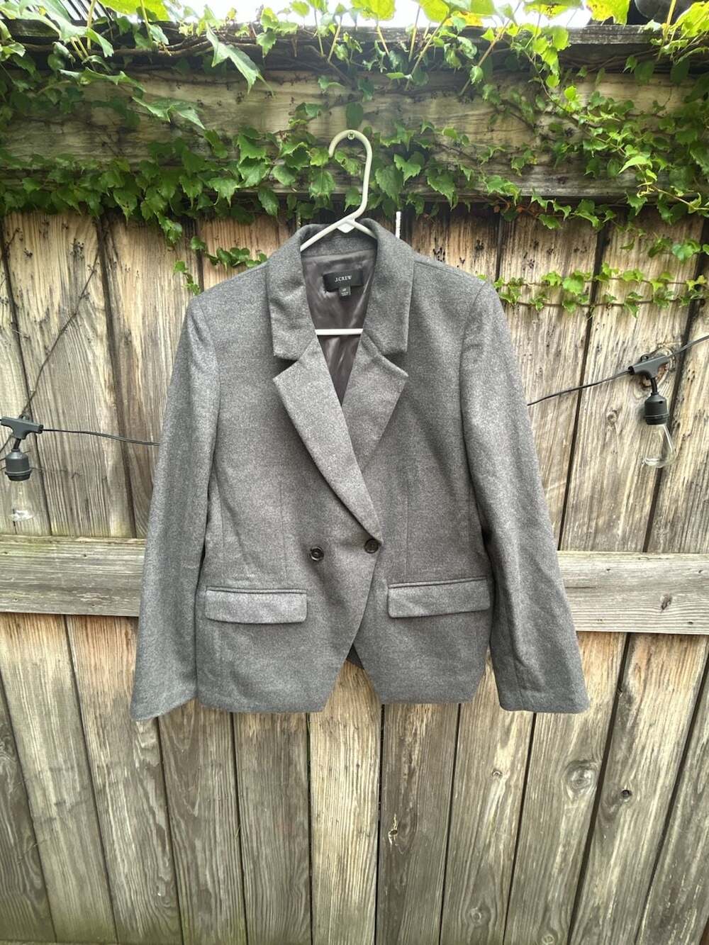 J. Crew Devon Gray Drapey Flannel Double-Breasted Blazer Jacket Size 12